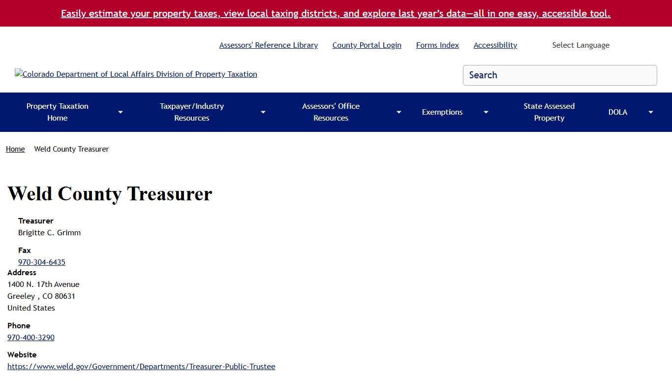 Weld County Treasurer Colorado Department of Local Affairs Division of Property Taxation