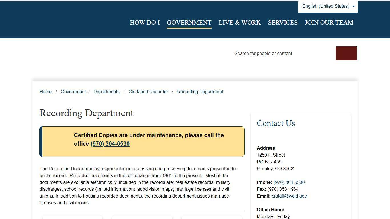 Recording Department – Weld County